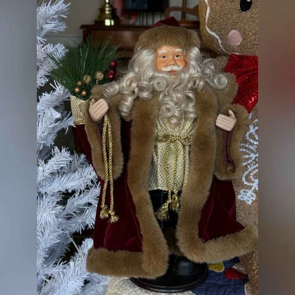 Vintage 1993 Large Santa Red Velvet Holiday Decor